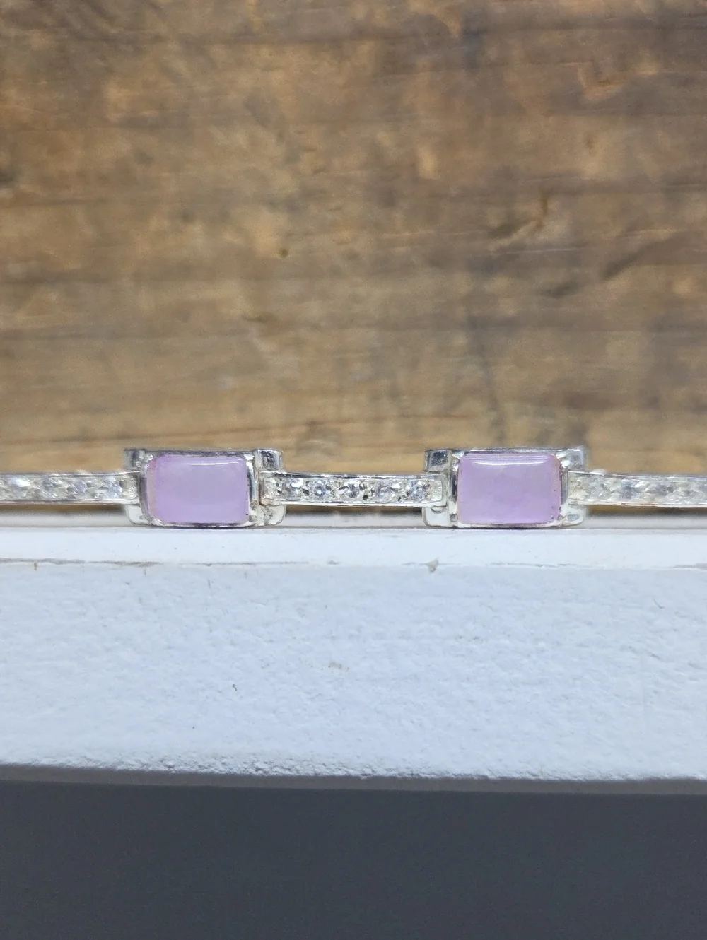 Vintage 925 Silver And Rose Quartz Stone Tennis Bracelet - Picture 2 of 6